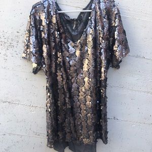 Free people silver sequin T-shirt dress